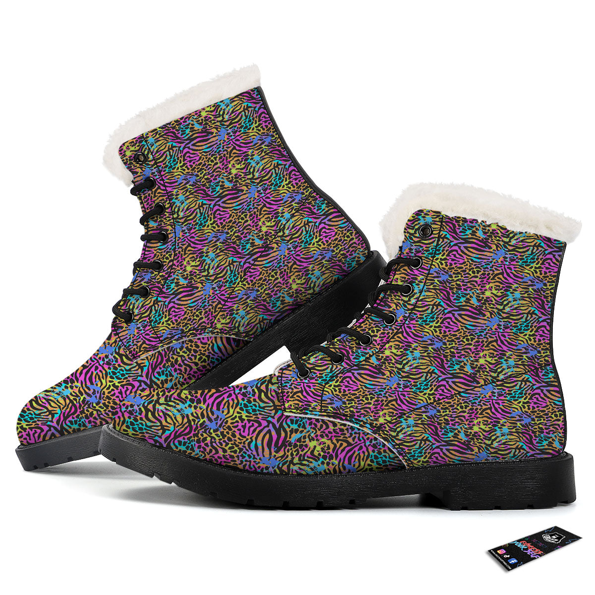 Leopard Zebra Colorful Print Pattern Winter Boots-grizzshop