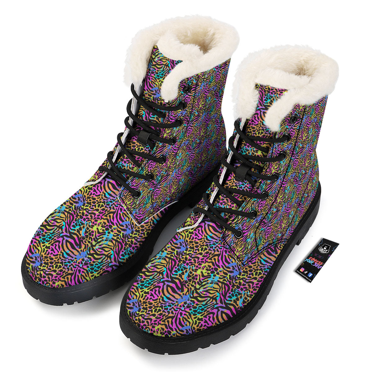 Leopard Zebra Colorful Print Pattern Winter Boots-grizzshop