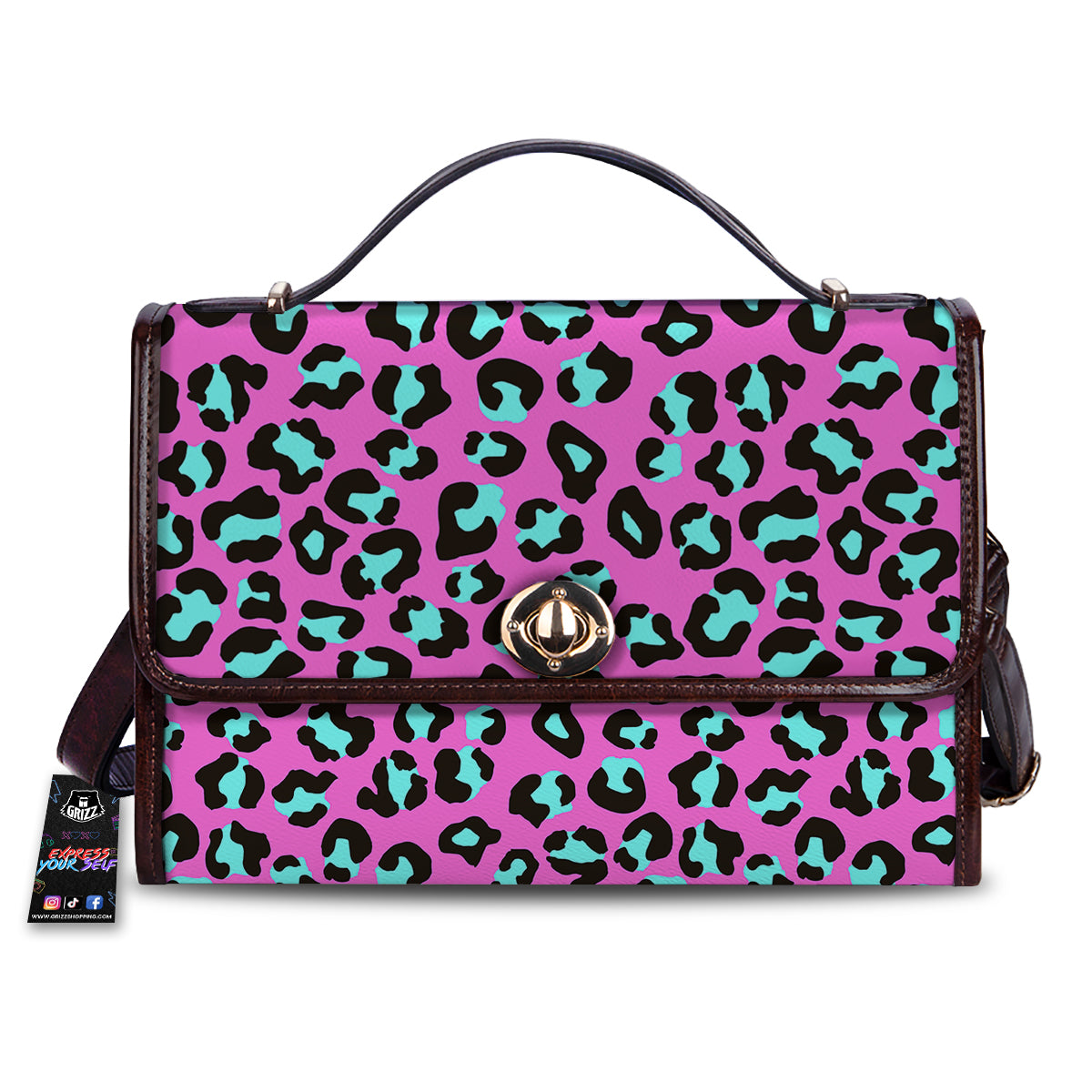 Leopard Pink And Turquoise Print Pattern Women's Satchel Bag