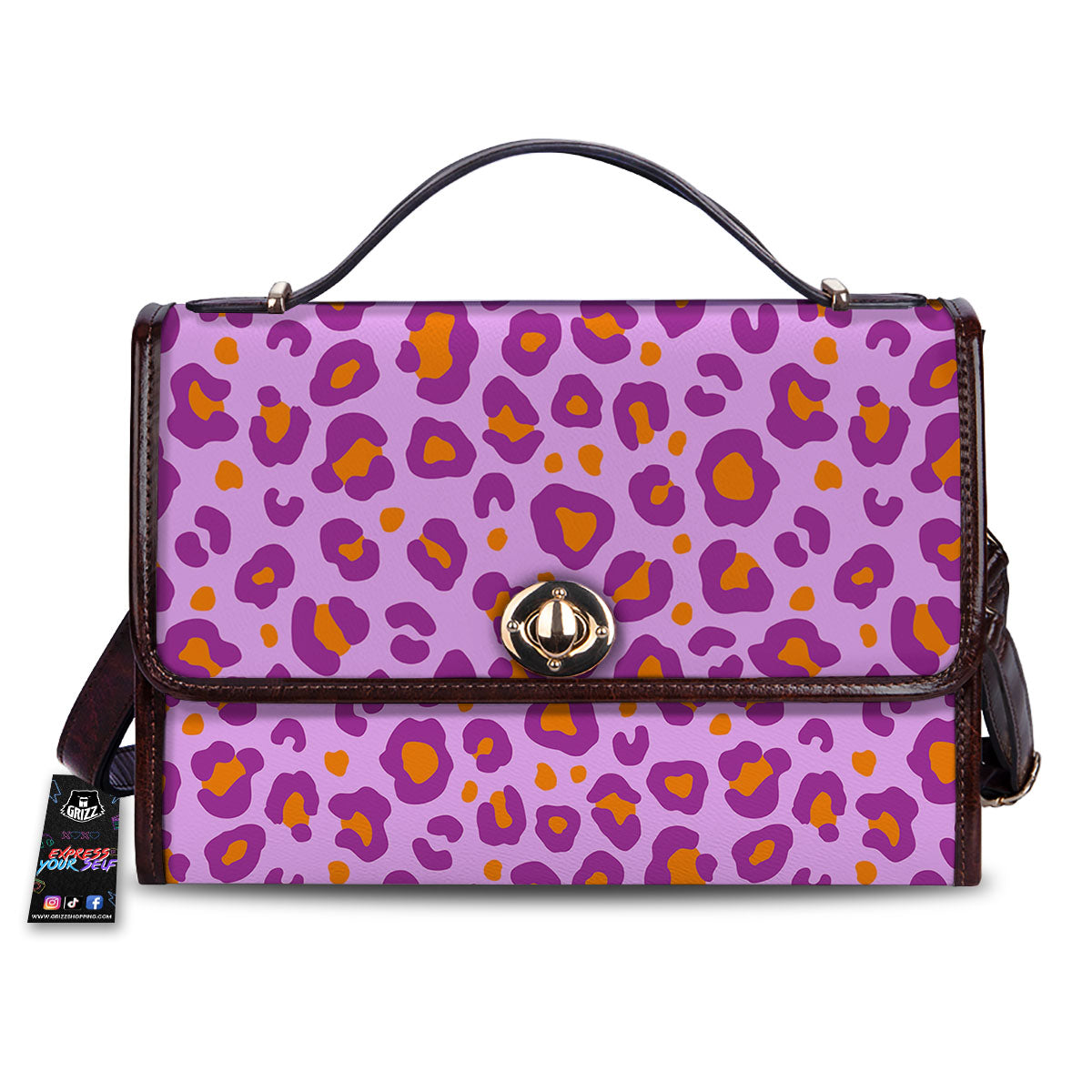 Leopard Purple And Orange Print Women's Satchel Bag