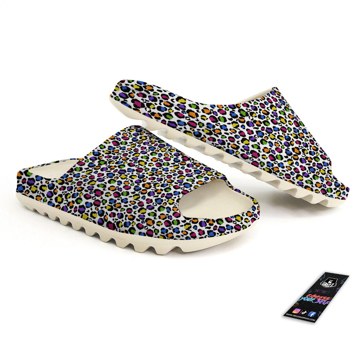 Leopard Rainbow And White Print Pattern Sandals-grizzshop