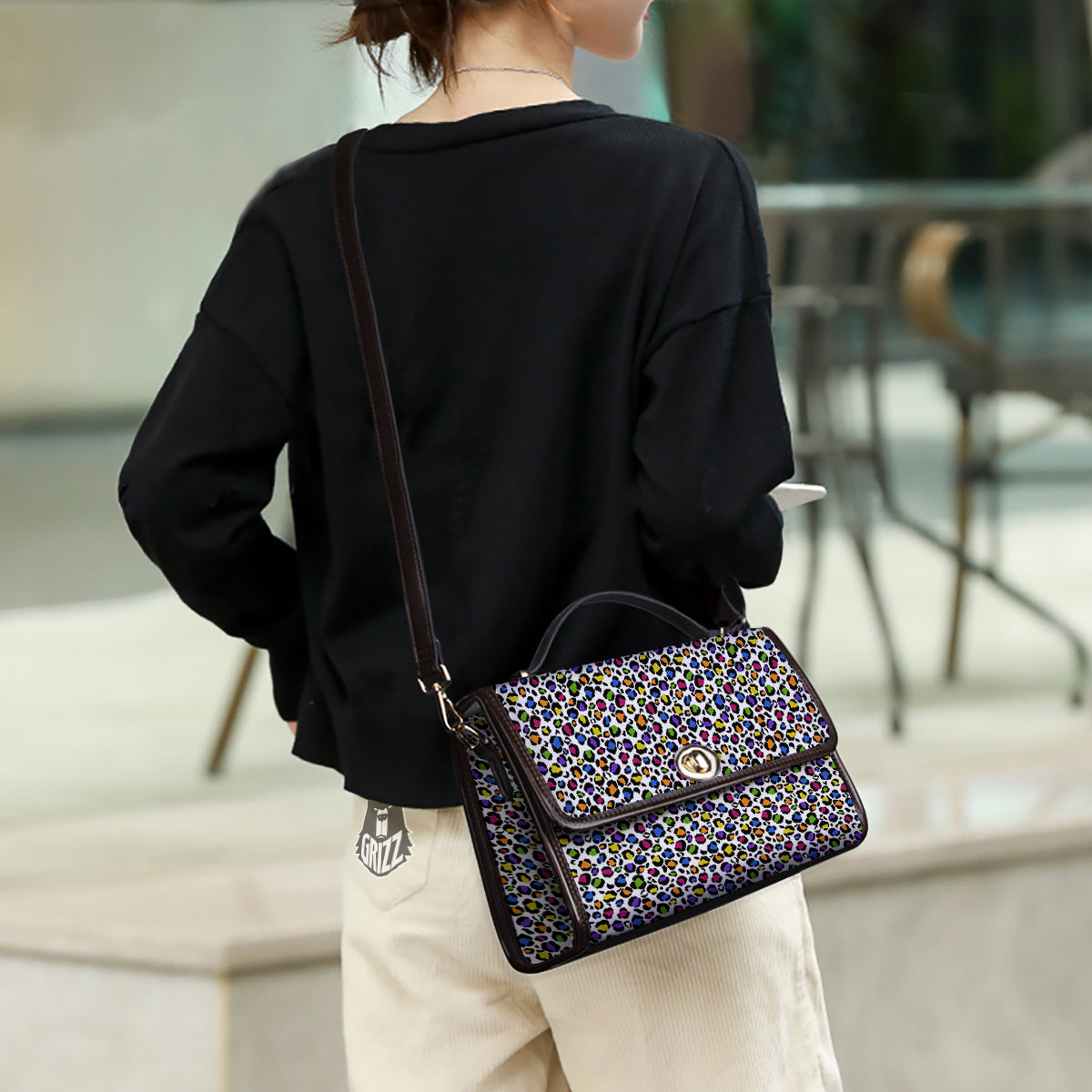 Leopard Rainbow And White Print Pattern Women's Satchel Bag