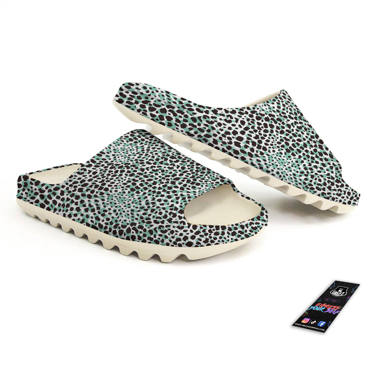 Leopard Teal And White Print Pattern Sandals-grizzshop