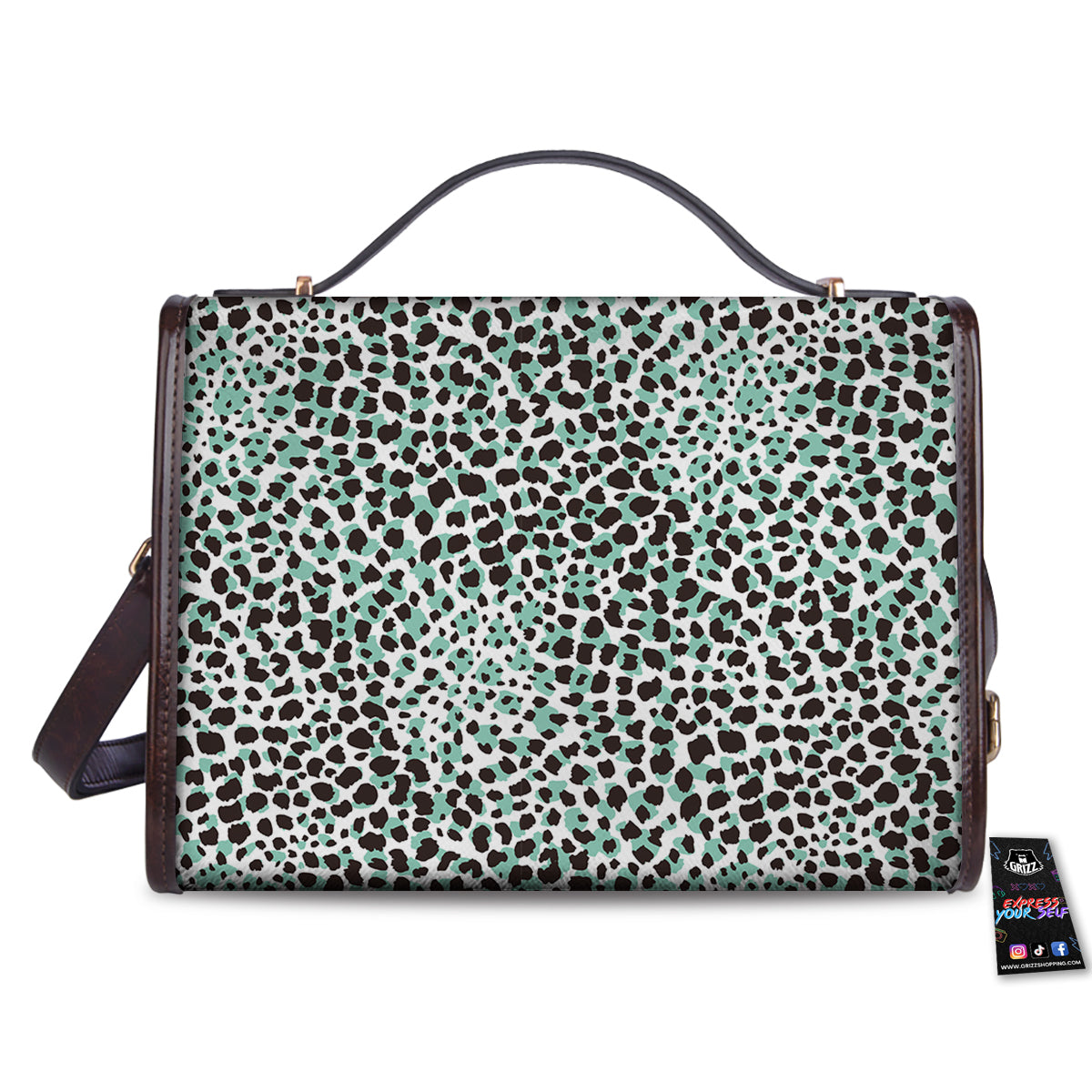 Leopard Teal And White Print Pattern Women's Satchel Bag