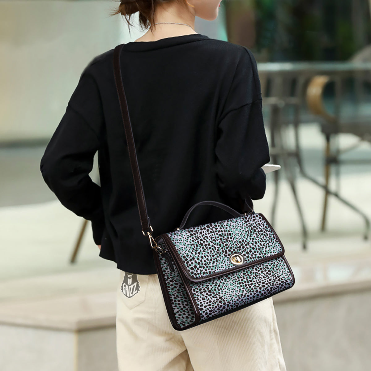 Leopard Teal And White Print Pattern Women's Satchel Bag