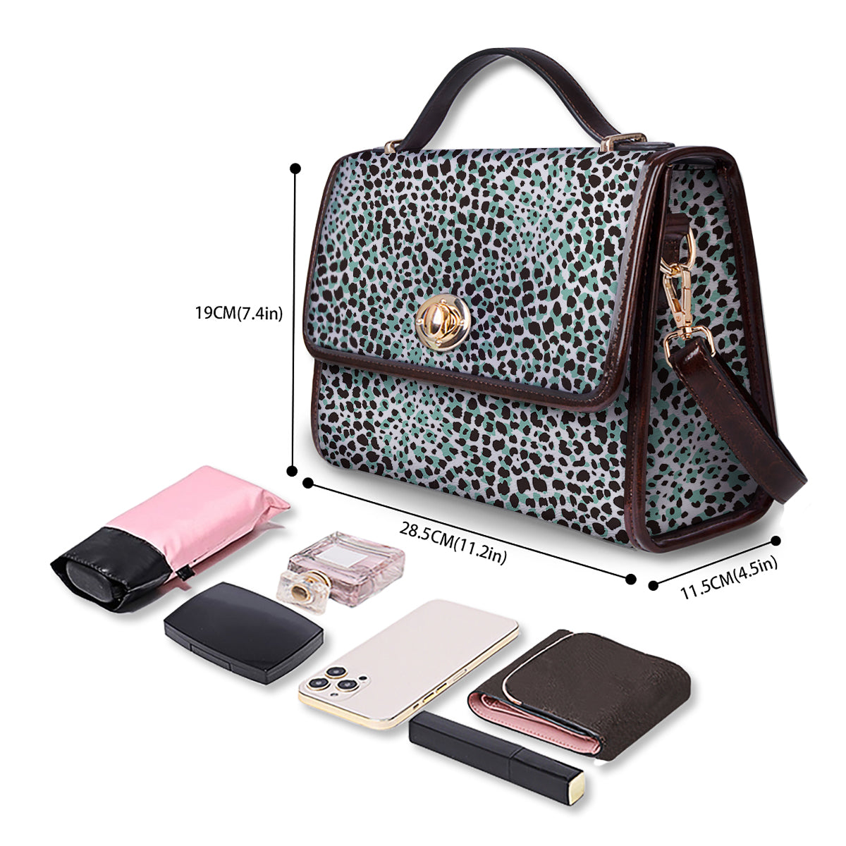 Leopard Teal And White Print Pattern Women's Satchel Bag