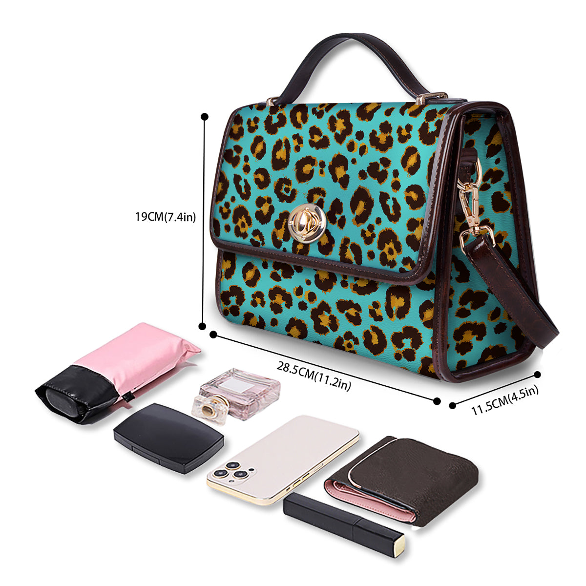 Leopard Turquoise Print Pattern Women's Satchel Bag