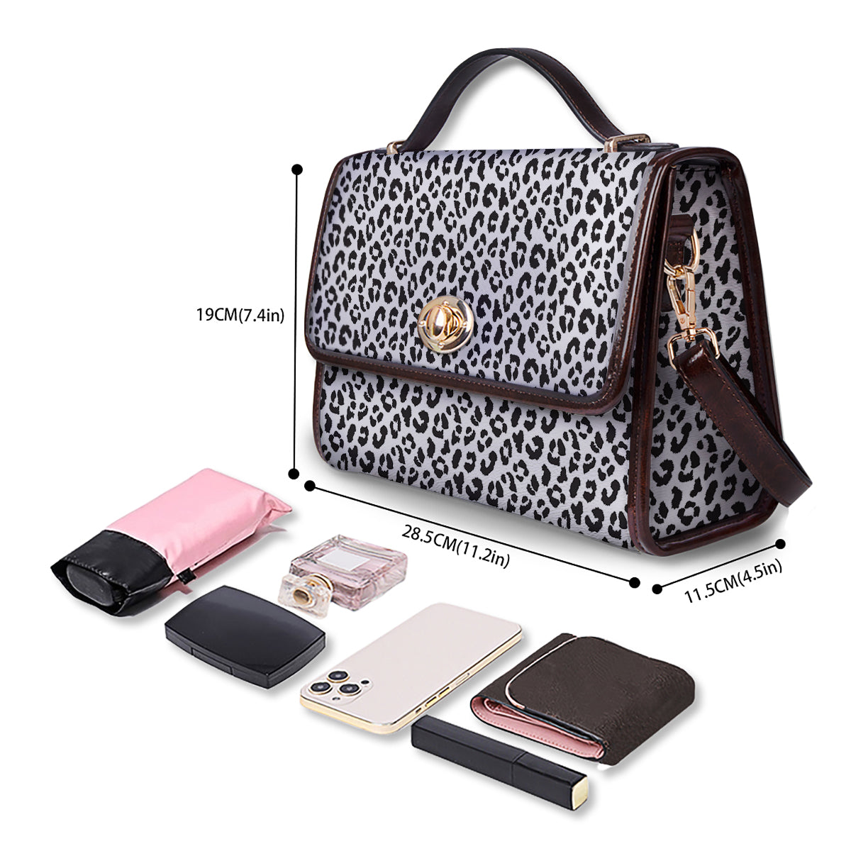 Leopard White Print Pattern Women's Satchel Bag