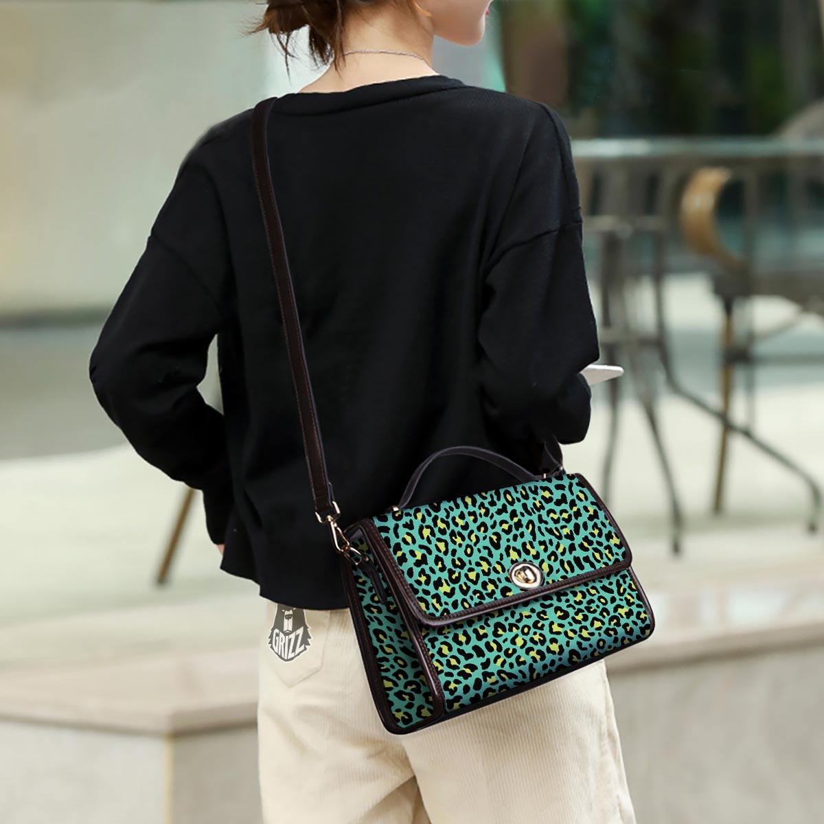 Leopard Yellow And Teal Print Pattern Women's Satchel Bag