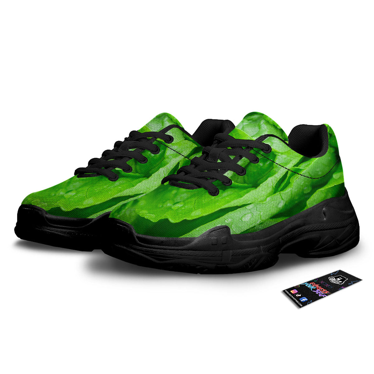 Lettuce Fresh Leaves Print Black Chunky Shoes-grizzshop