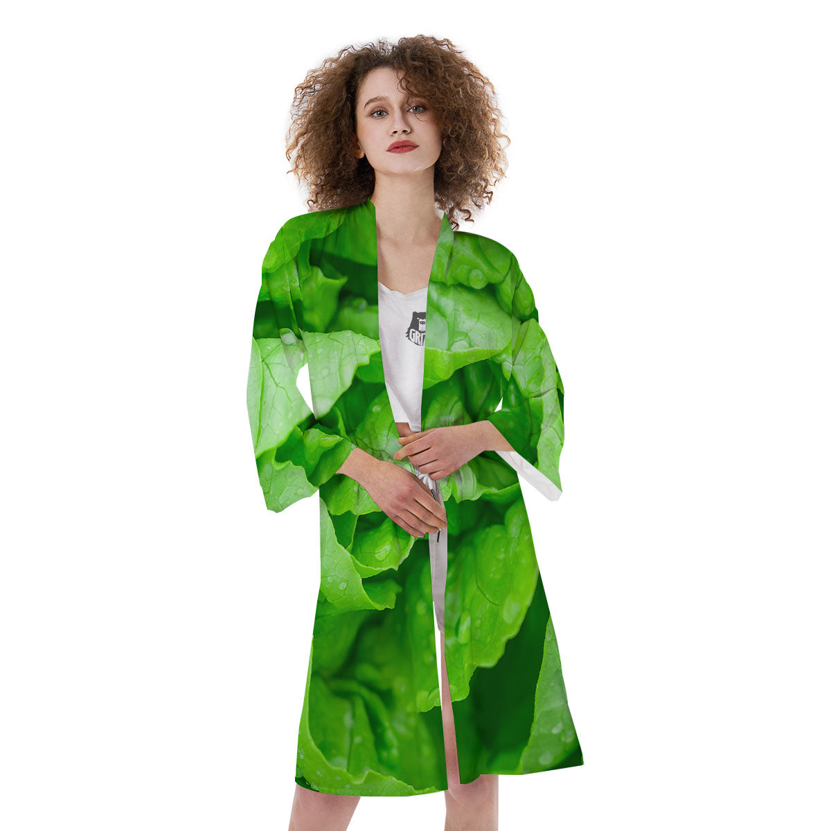 Lettuce Fresh Leaves Print Kimono-grizzshop