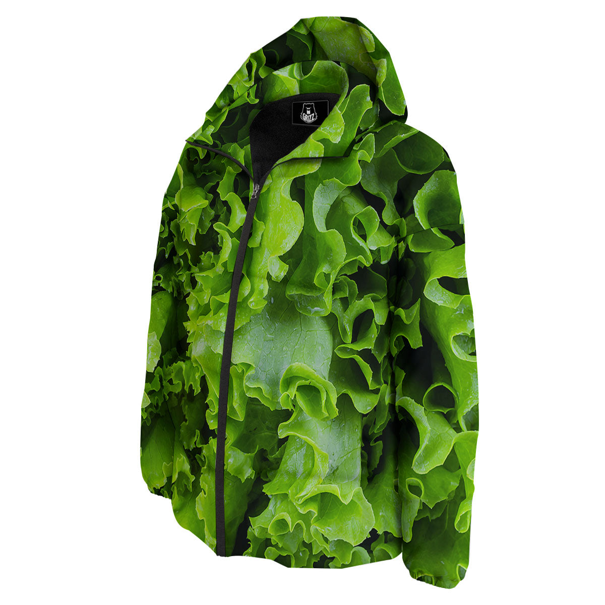 Lettuce Green Leaves Print Down Jacket-grizzshop