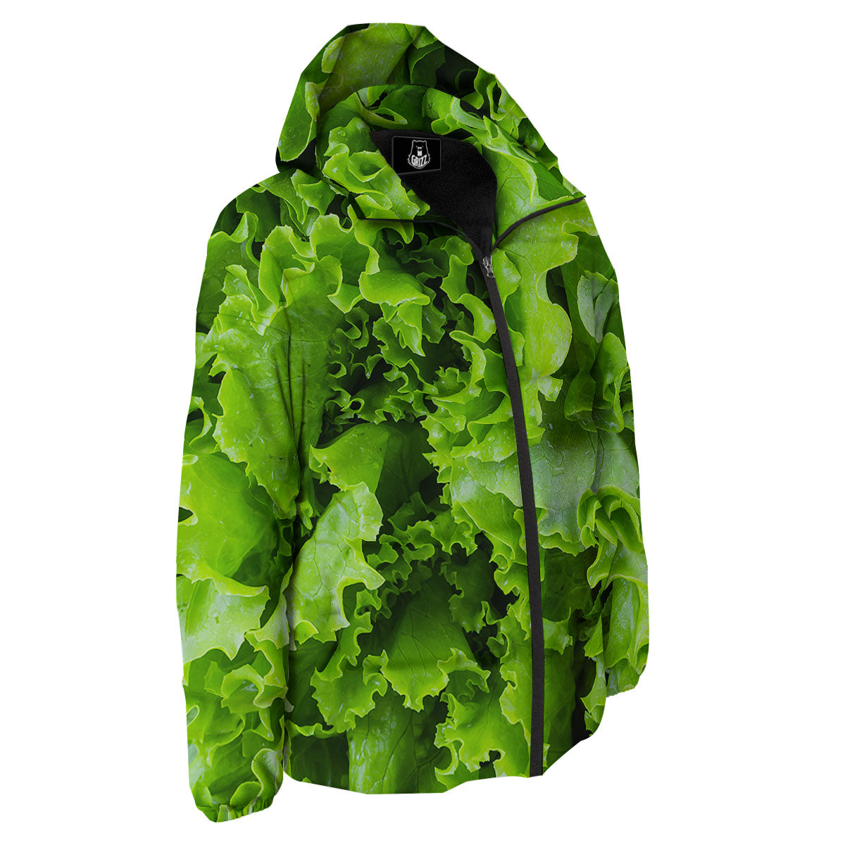 Lettuce Green Leaves Print Down Jacket-grizzshop