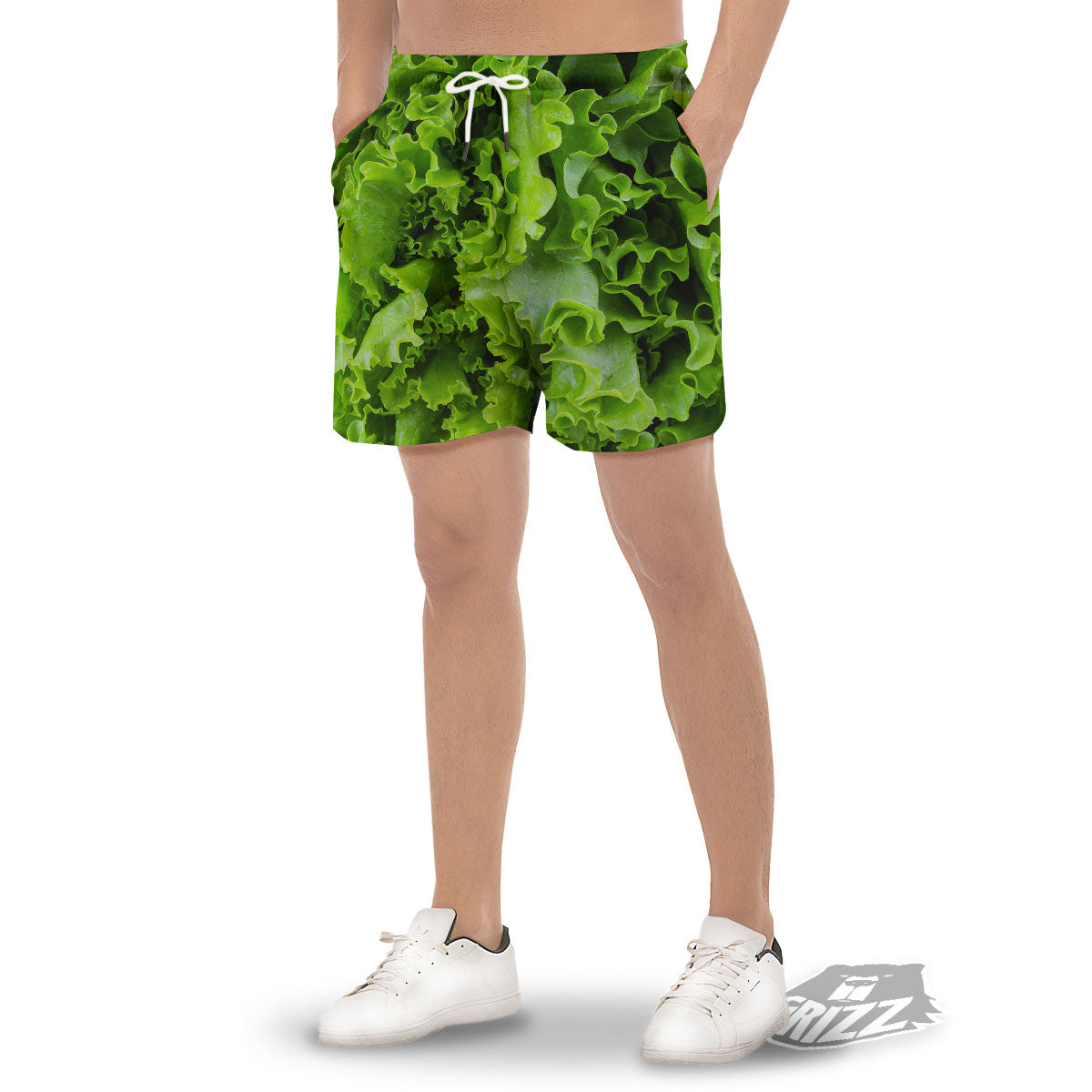 Lettuce Green Leaves Print Men's Gym Shorts-grizzshop