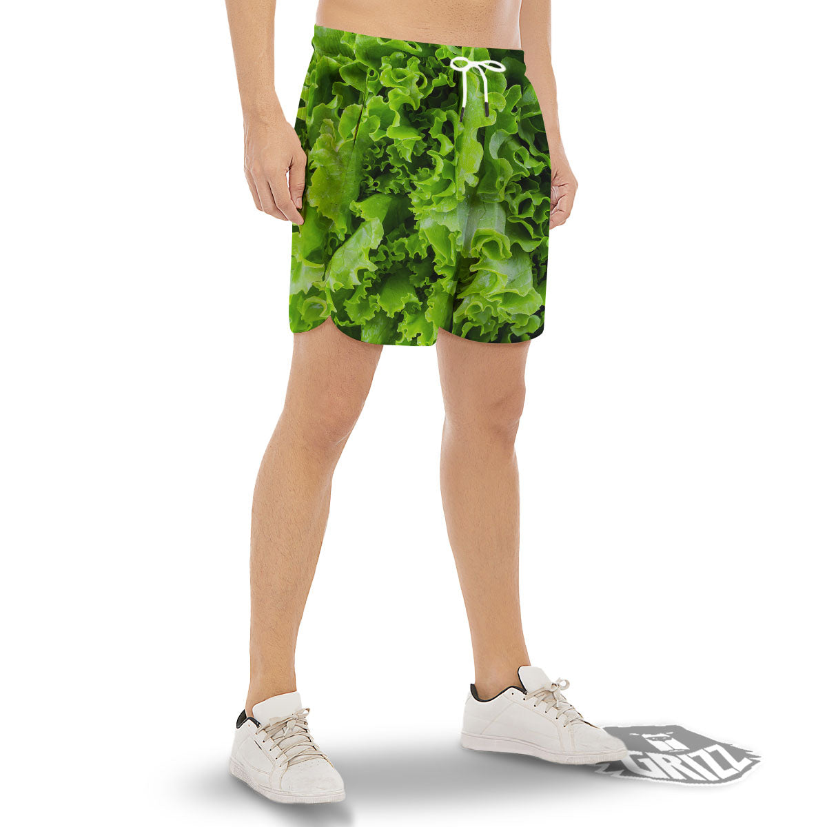 Lettuce Green Leaves Print Men's Gym Shorts-grizzshop