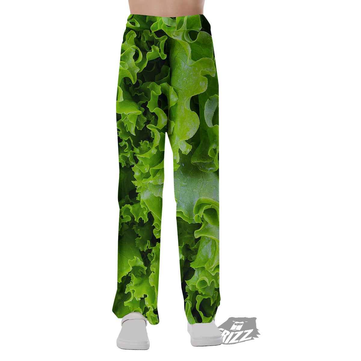 Lettuce Green Leaves Print Pajama Pants-grizzshop