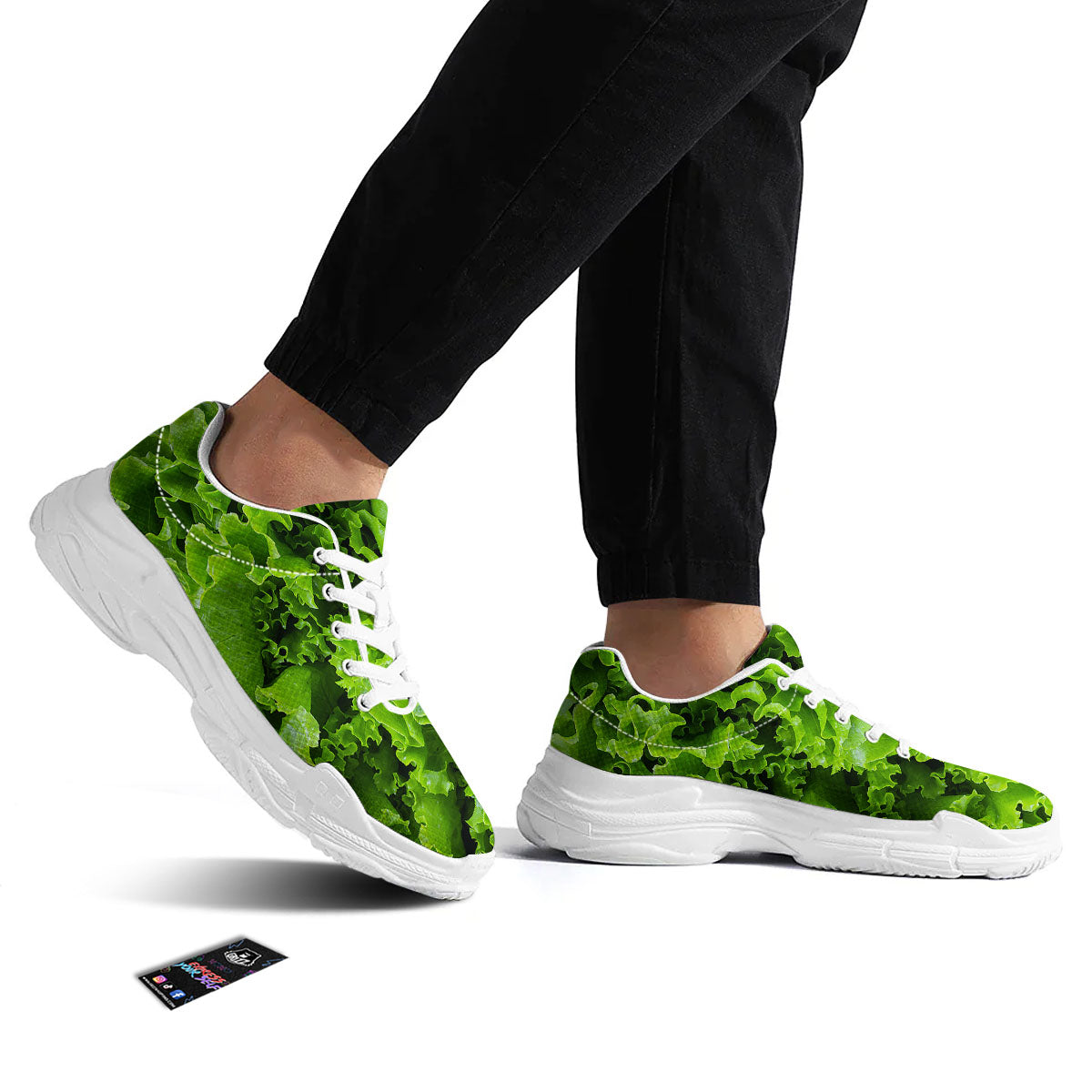 Lettuce Green Leaves Print White Chunky Shoes-grizzshop