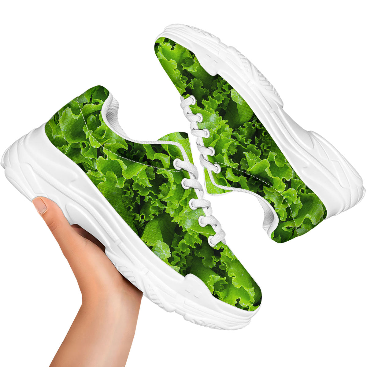 Lettuce Green Leaves Print White Chunky Shoes-grizzshop