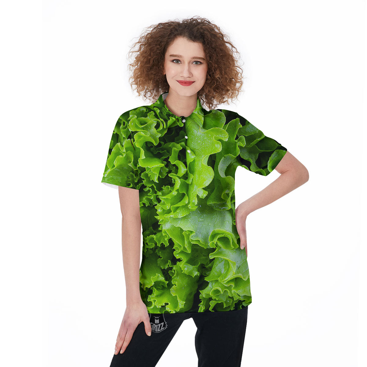 Lettuce Green Leaves Print Women's Golf Shirts-grizzshop