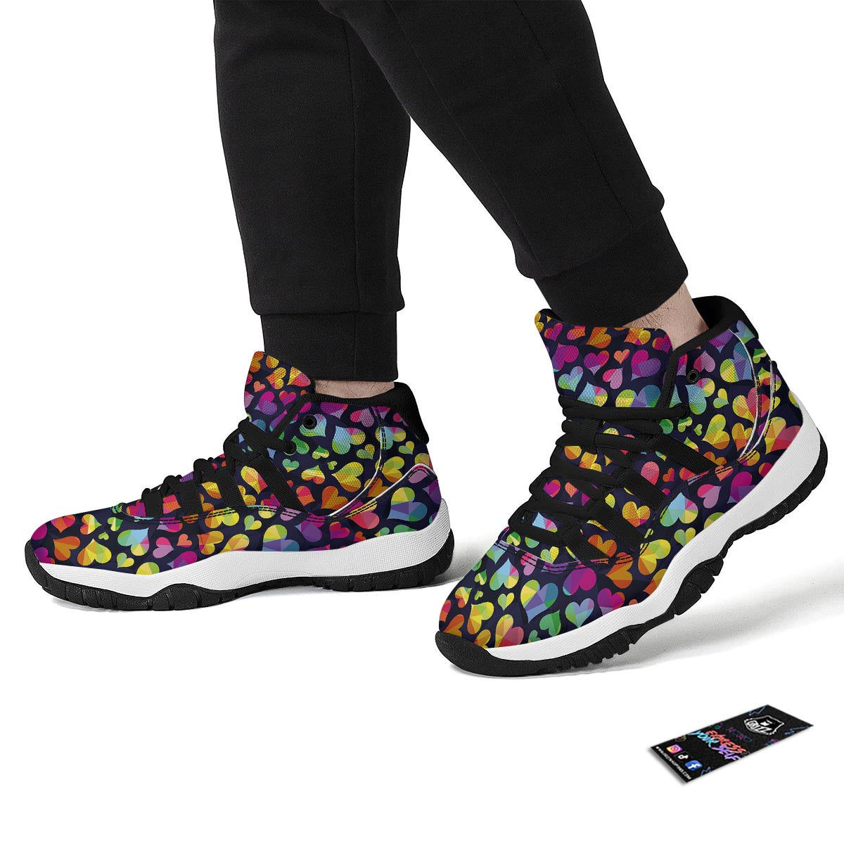 Lgbt Rainbow Heart Patterm Print Black Bball Shoes-grizzshop