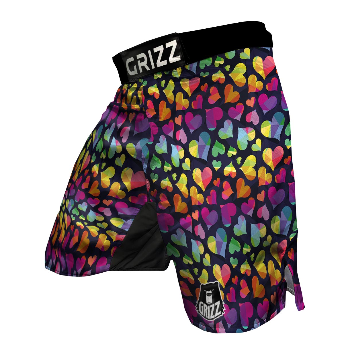 Lgbt Rainbow Heart Patterm Print MMA Shorts-grizzshop