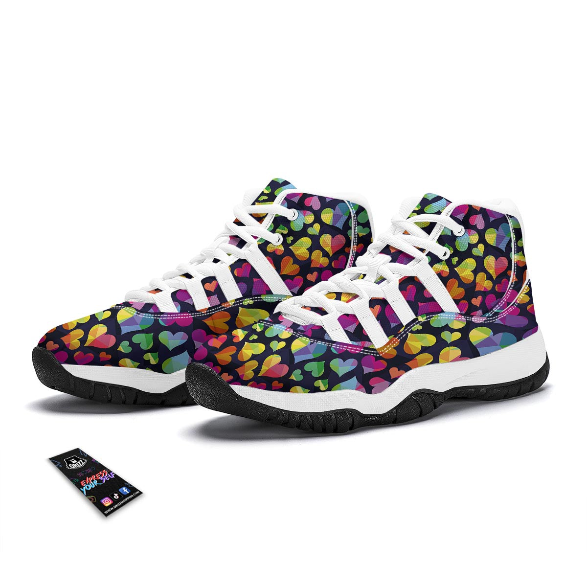 Lgbt Rainbow Heart Patterm Print White Bball Shoes-grizzshop