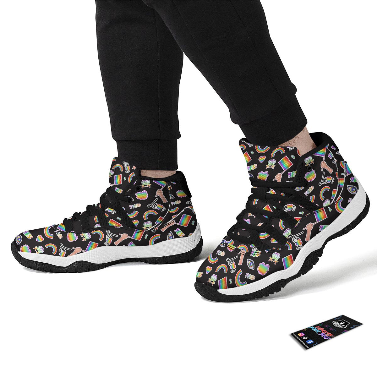 Lgbt Rainbow Patterm Print Black Bball Shoes-grizzshop