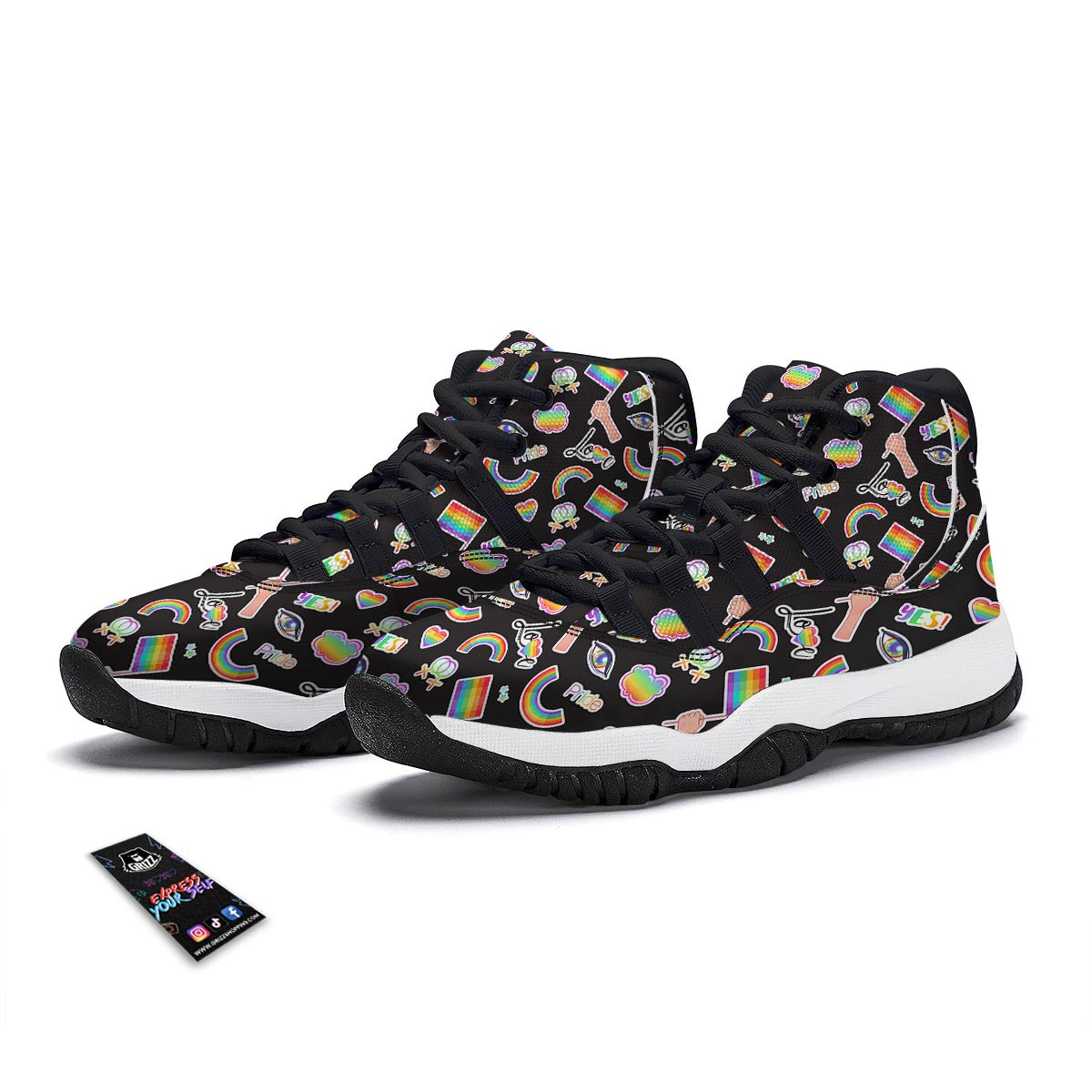 Lgbt Rainbow Patterm Print Black Bball Shoes-grizzshop