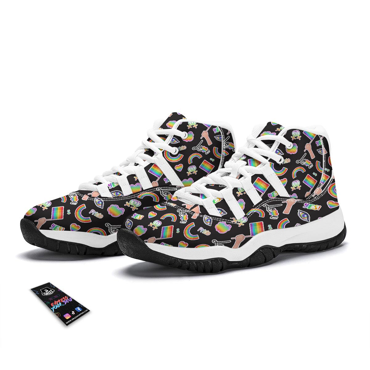 Lgbt Rainbow Patterm Print White Bball Shoes-grizzshop