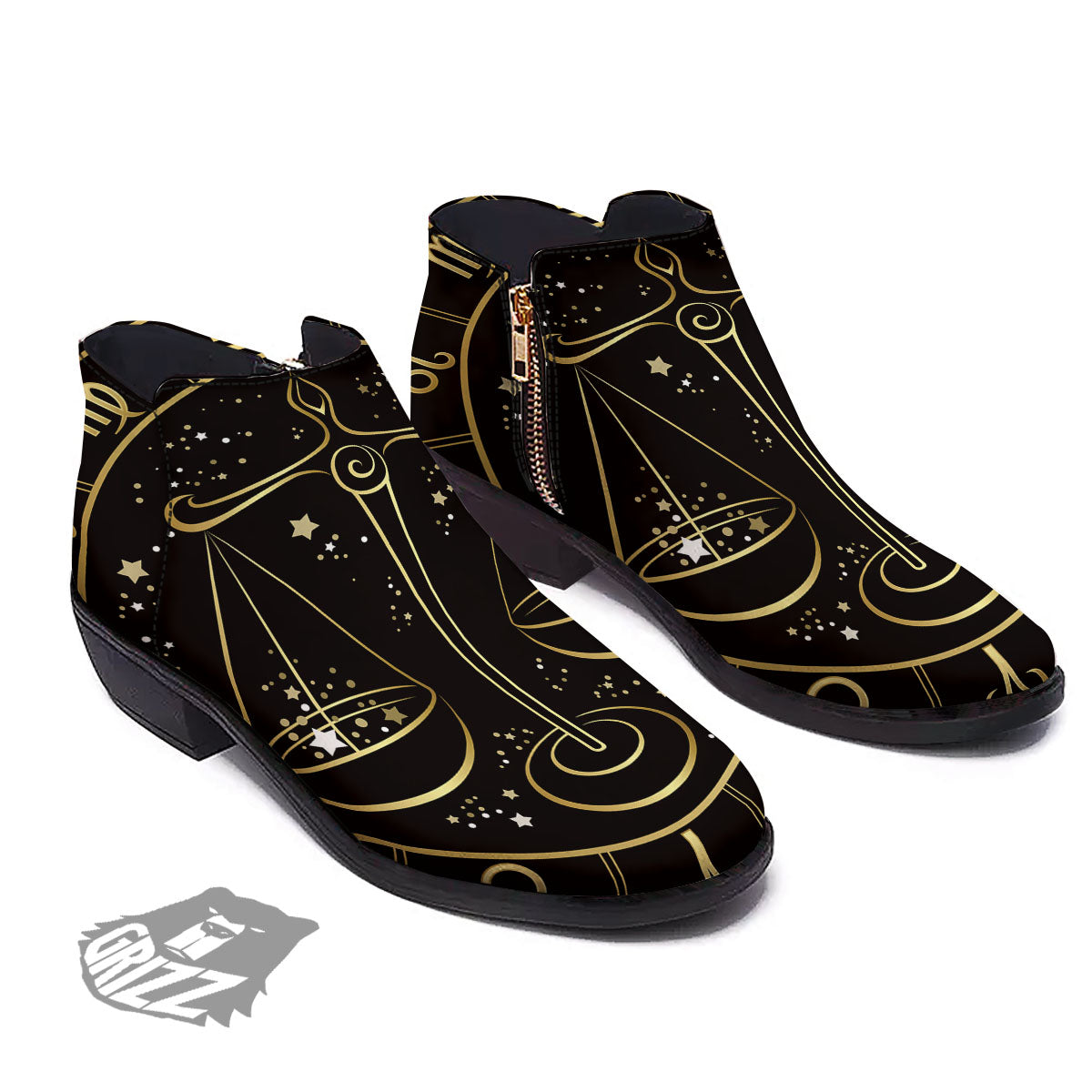 Libra Sign Black And Gold Print Ankle Boots-grizzshop