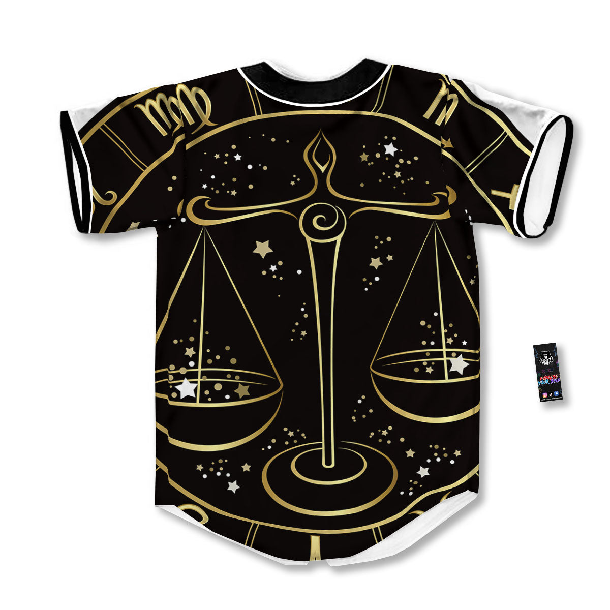 Libra Sign Black And Gold Print Baseball Jersey-grizzshop