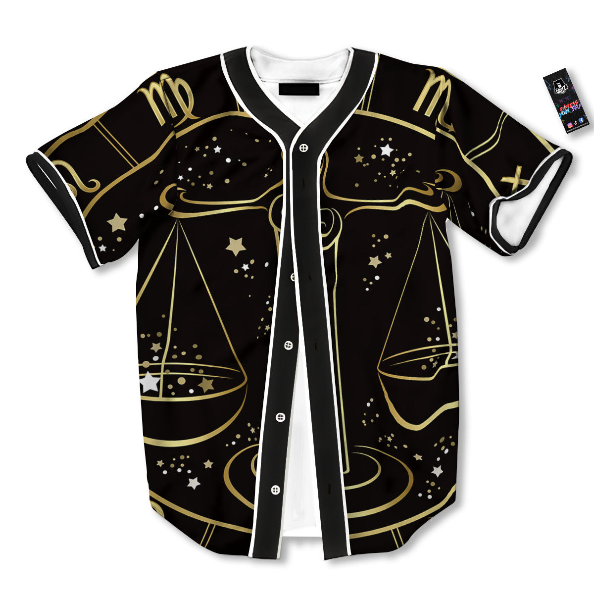 Libra Sign Black And Gold Print Baseball Jersey-grizzshop