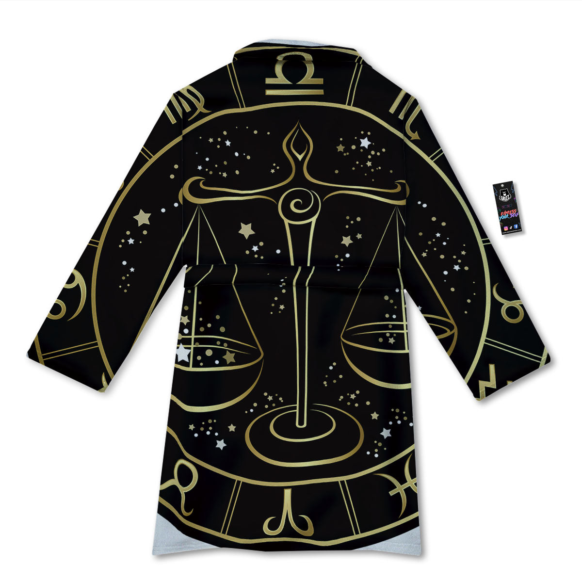 Libra Sign Black And Gold Print Bathrobe-grizzshop