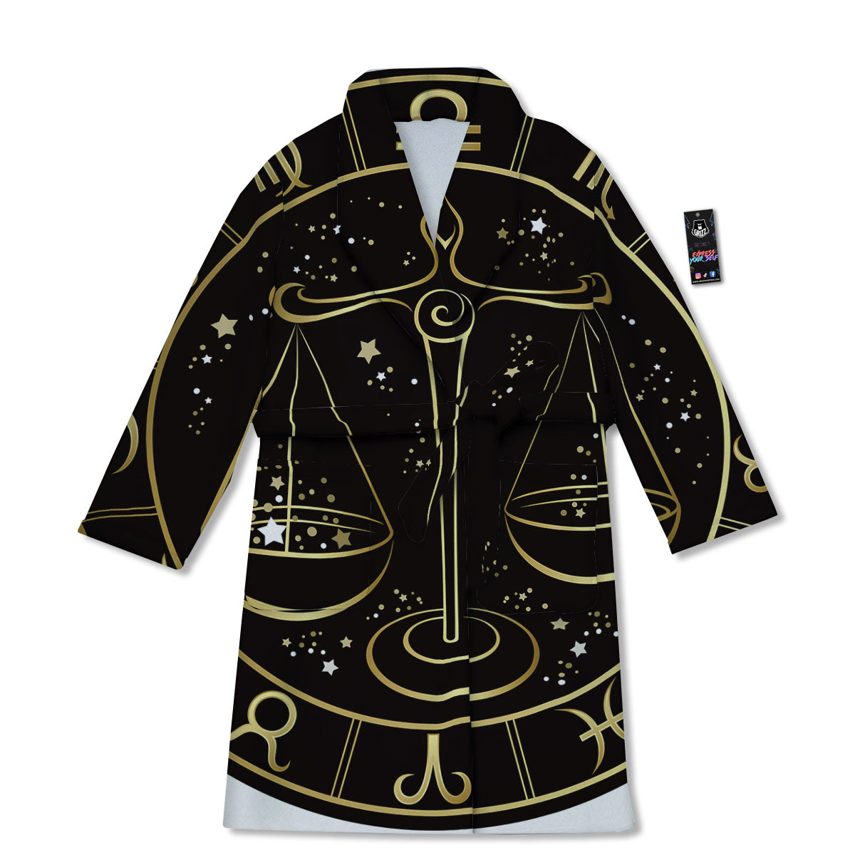 Libra Sign Black And Gold Print Bathrobe-grizzshop