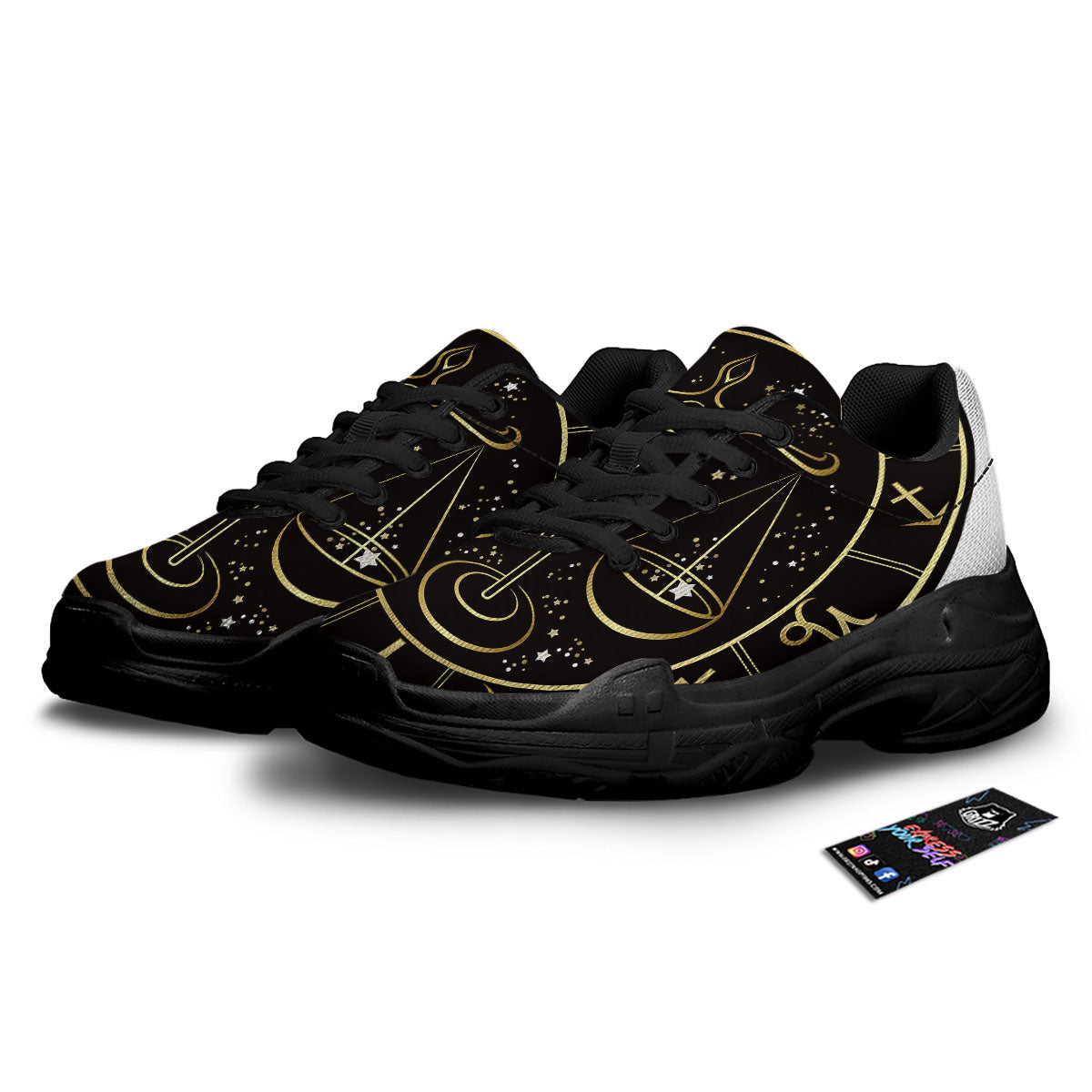 Libra Sign Black And Gold Print Black Chunky Shoes-grizzshop