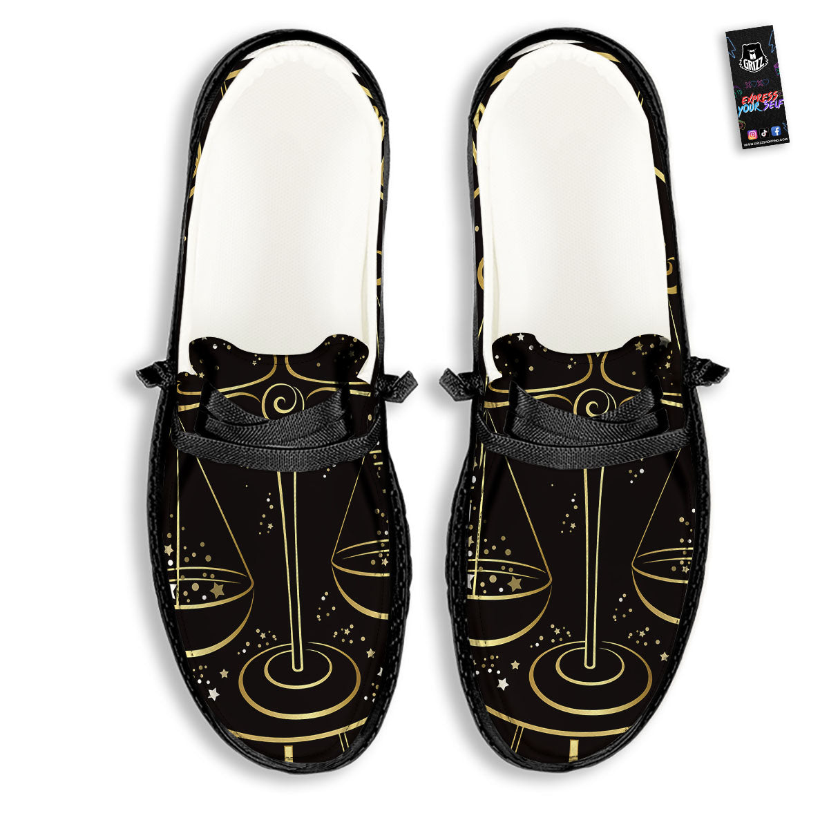 Libra Sign Black And Gold Print Black Loafers-grizzshop