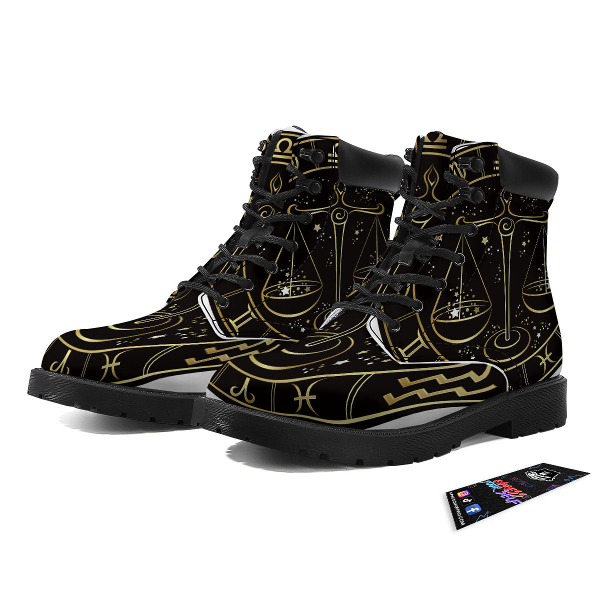 Libra Sign Black And Gold Print Boots-grizzshop