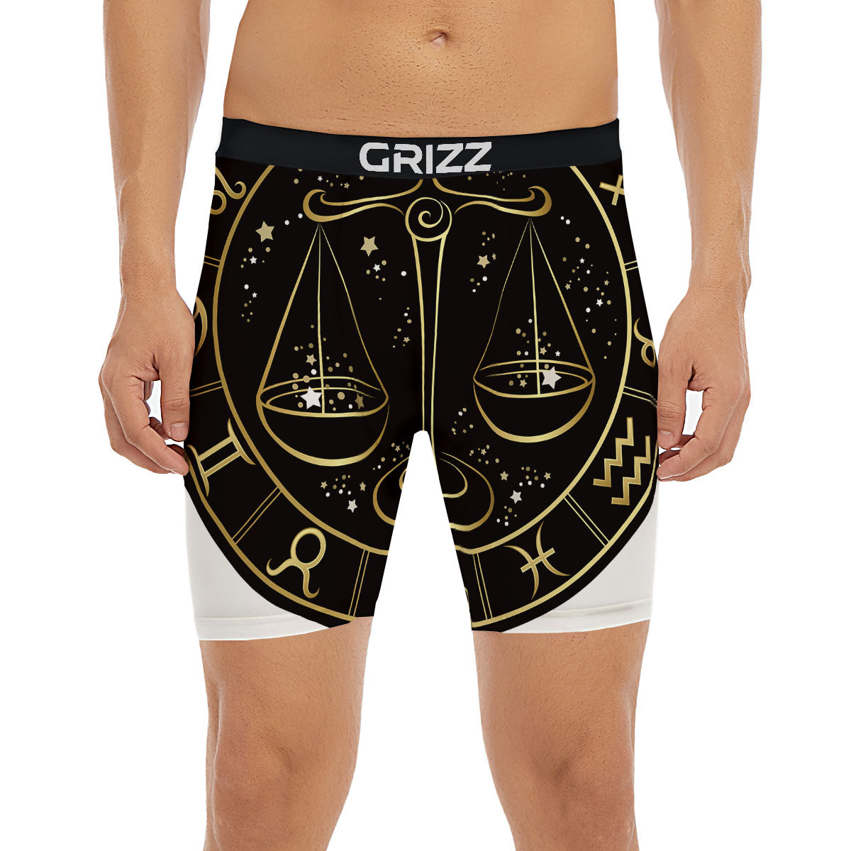 Libra Sign Black And Gold Print Boxer Briefs-grizzshop