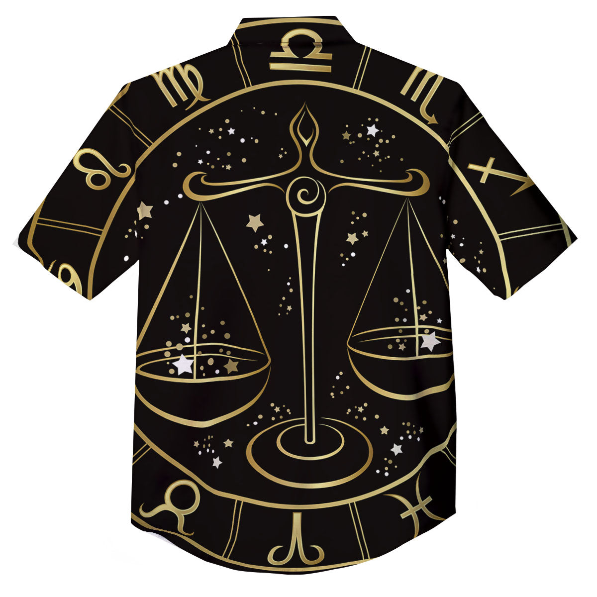 Libra Sign Black And Gold Print Button Up Shirt-grizzshop