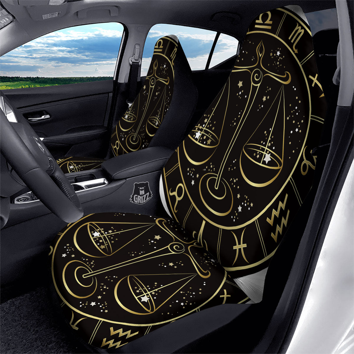 Libra Sign Black And Gold Print Car Seat Covers-grizzshop