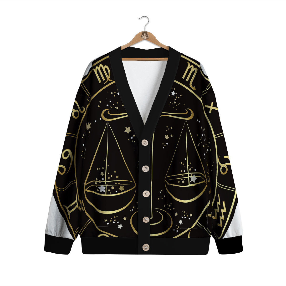 Libra Sign Black And Gold Print Cardigan-grizzshop