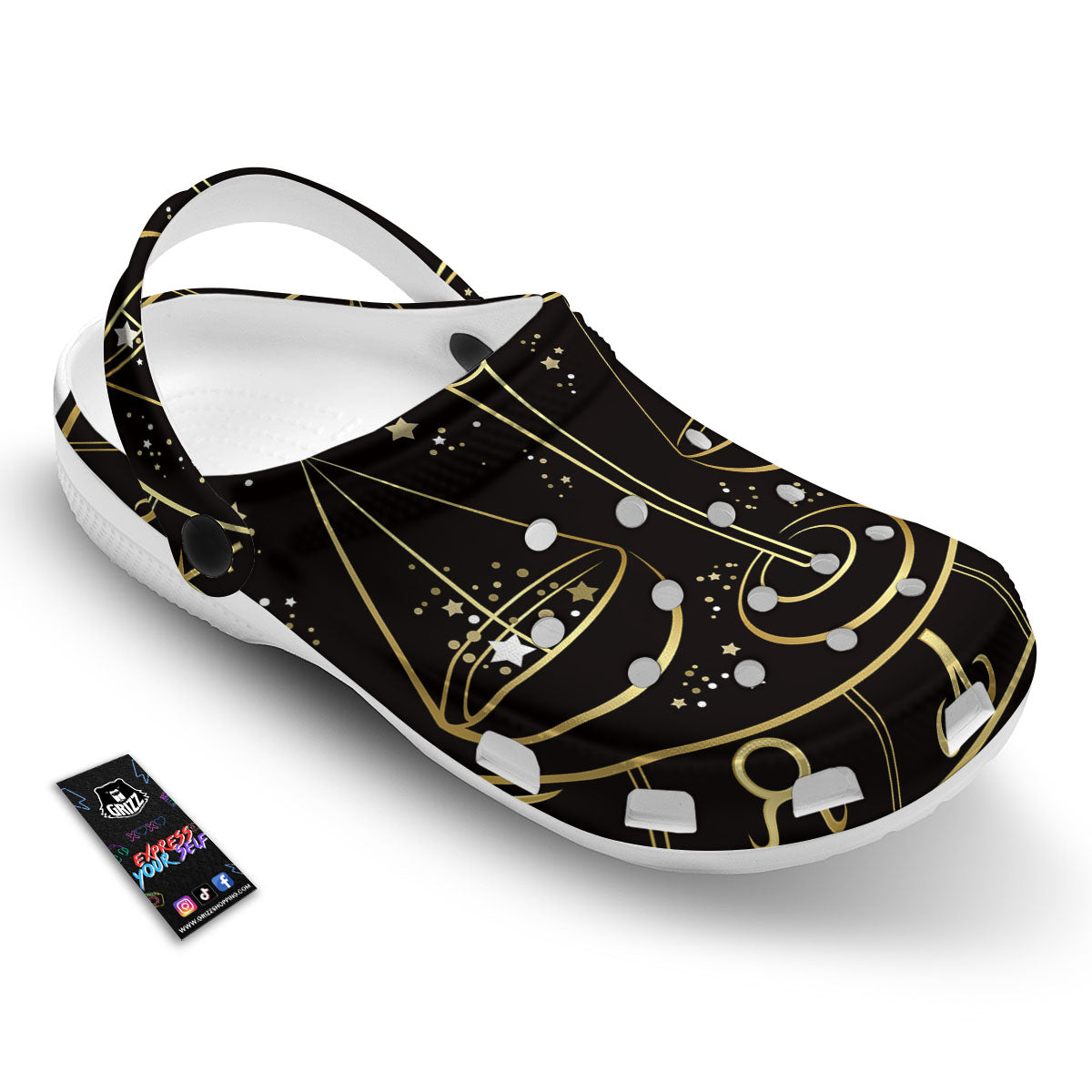 Libra Sign Black And Gold Print Clog-grizzshop