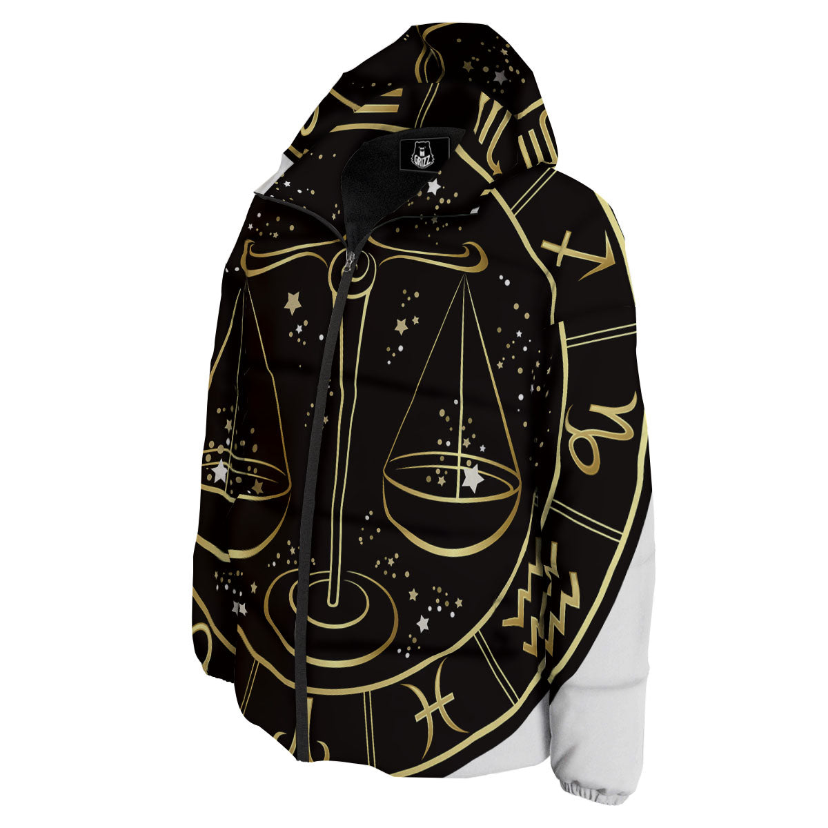 Libra Sign Black And Gold Print Down Jacket-grizzshop