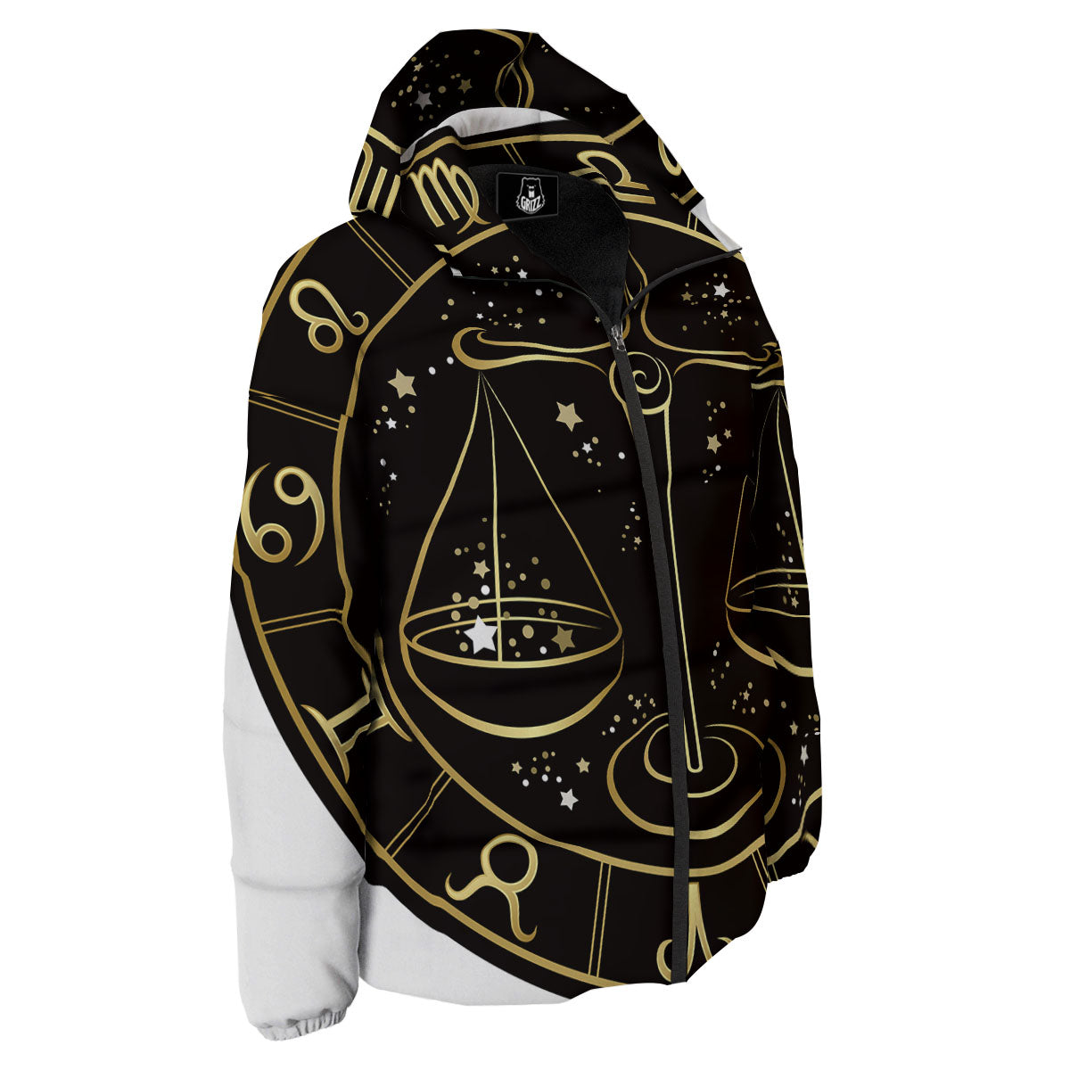 Libra Sign Black And Gold Print Down Jacket-grizzshop