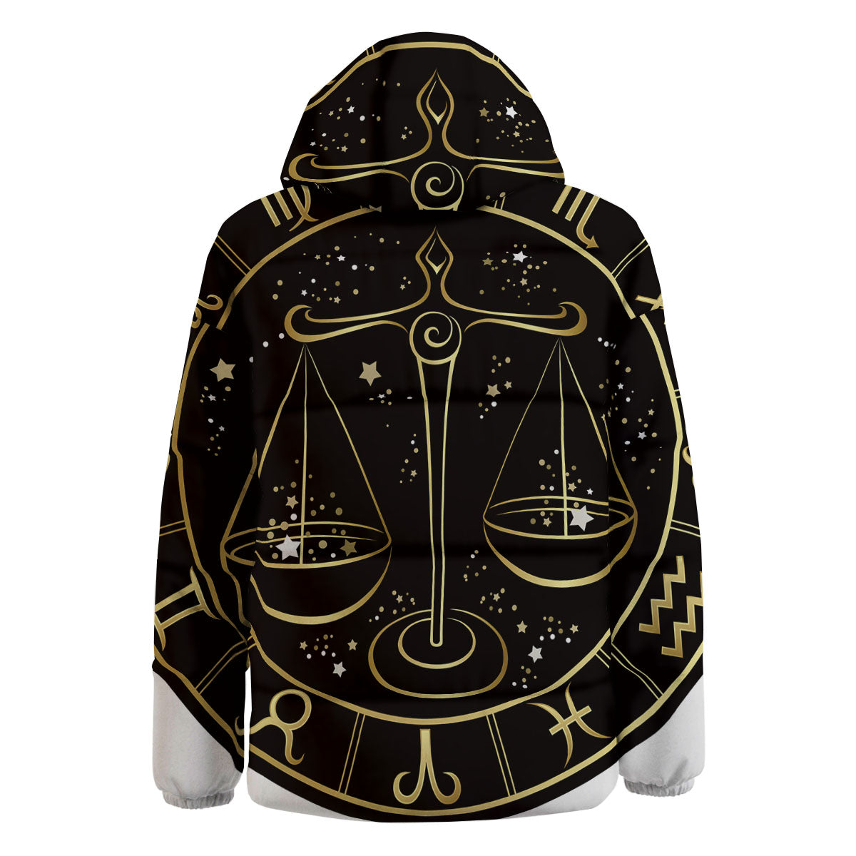 Libra Sign Black And Gold Print Down Jacket-grizzshop