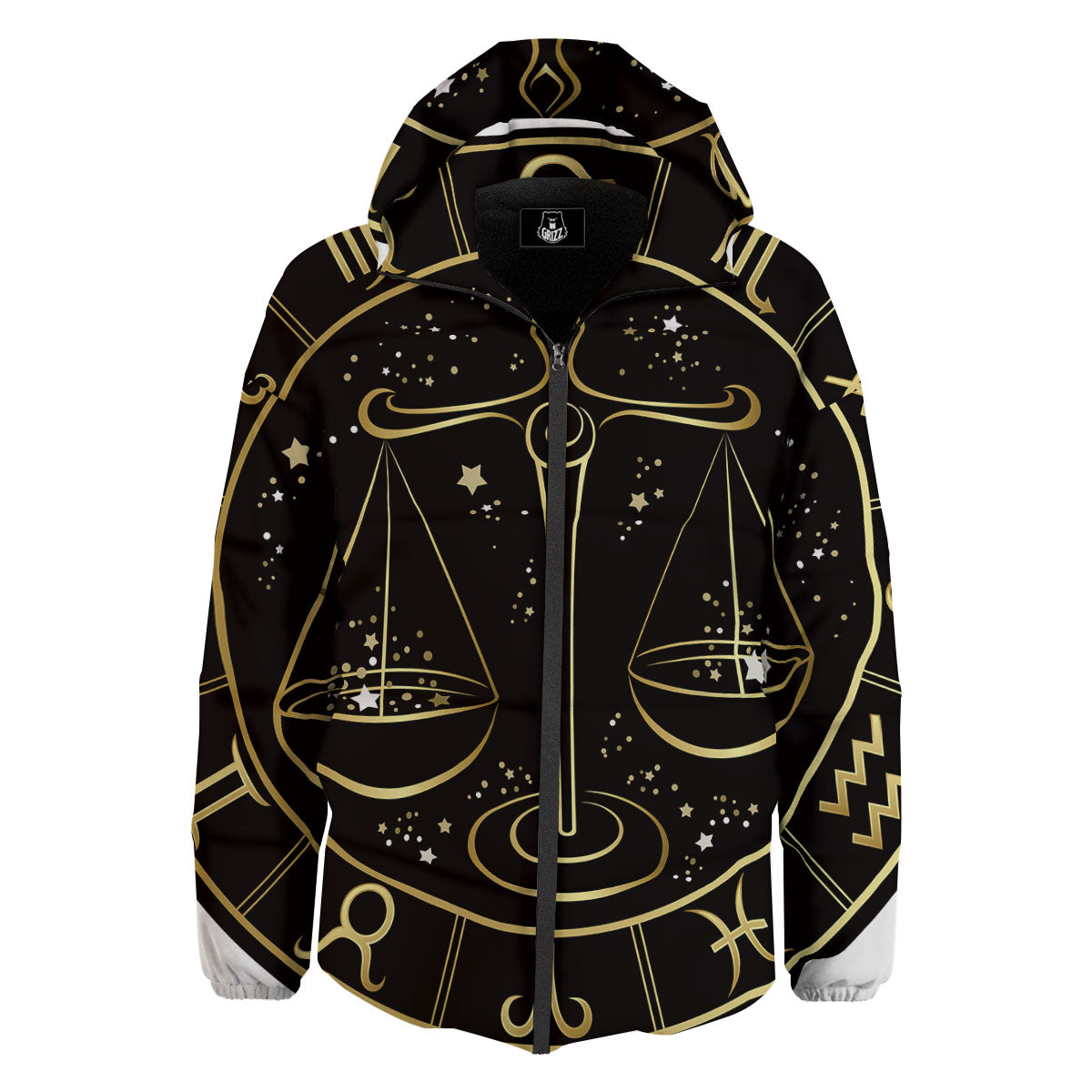 Libra Sign Black And Gold Print Down Jacket-grizzshop