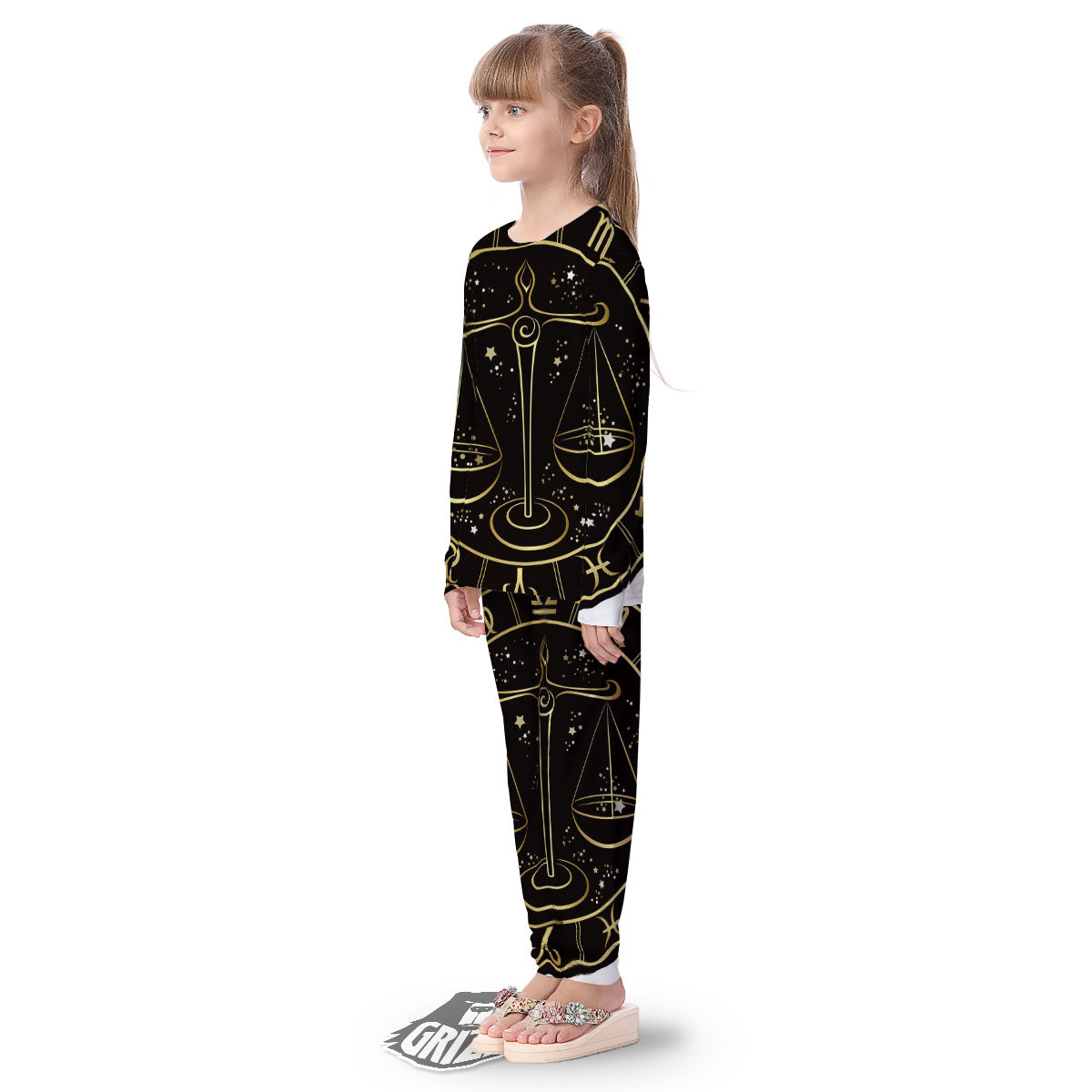 Libra Sign Black And Gold Print Kid's Pajamas-grizzshop