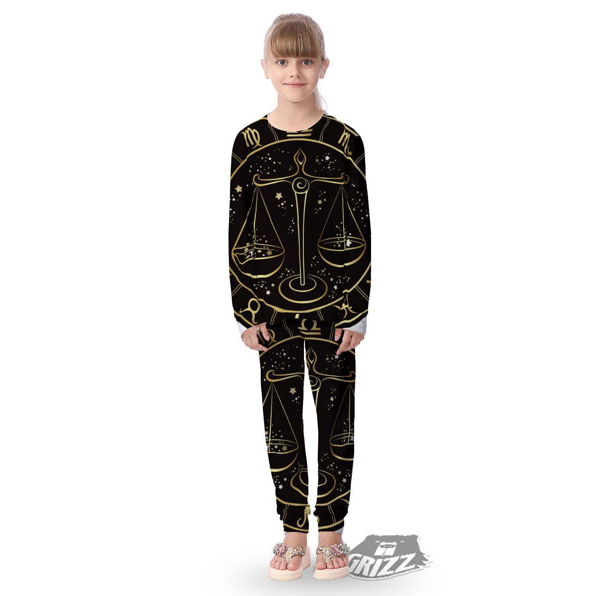 Libra Sign Black And Gold Print Kid's Pajamas-grizzshop