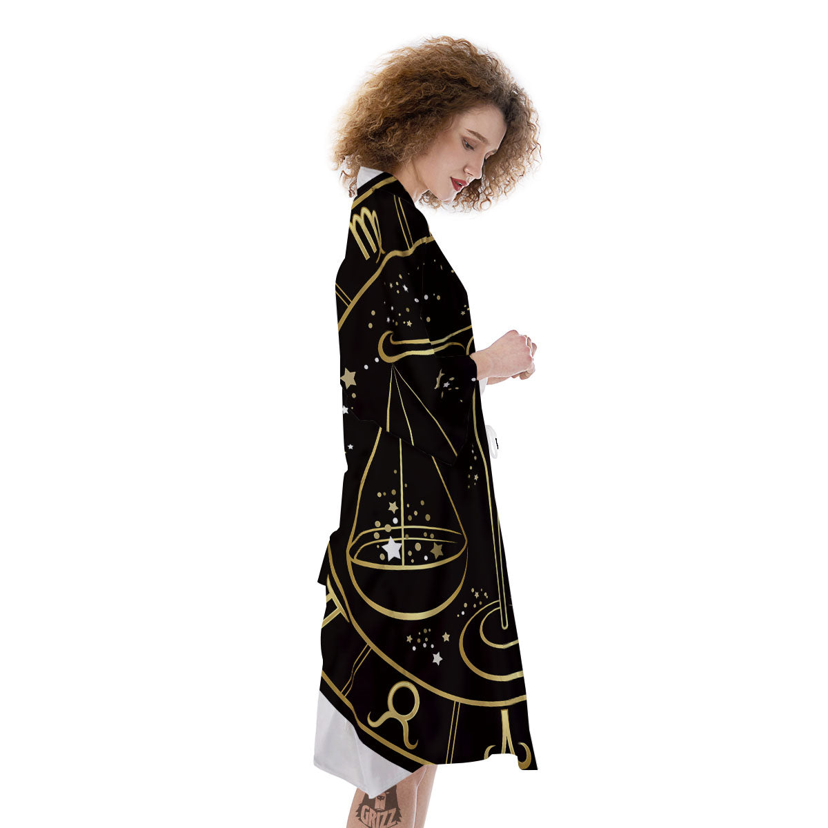 Libra Sign Black And Gold Print Kimono-grizzshop