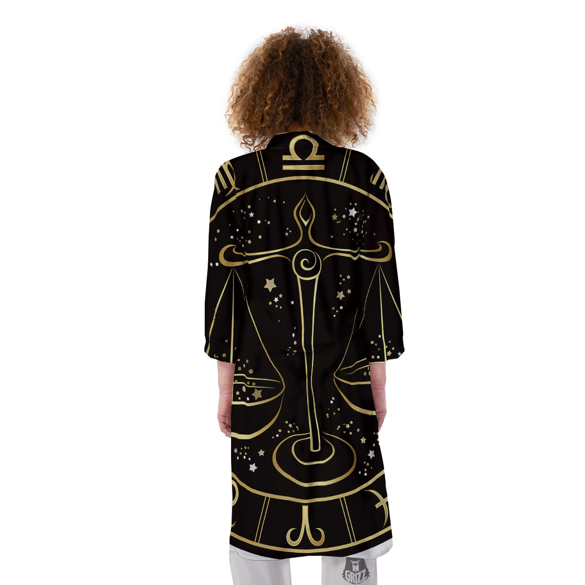 Libra Sign Black And Gold Print Kimono-grizzshop